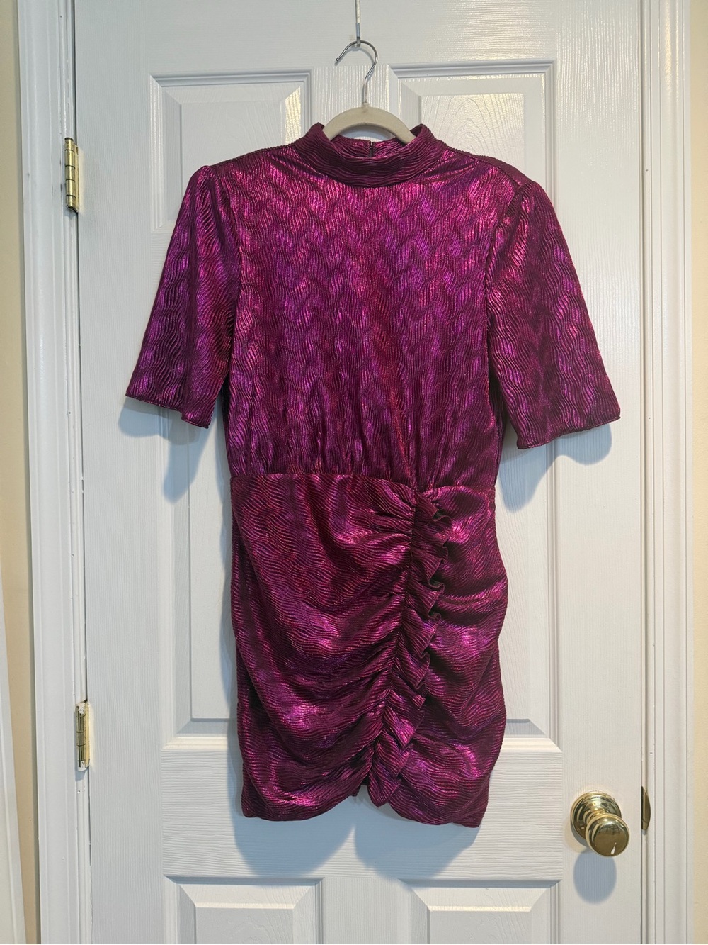 SAYLOR Metallic Fuchsia Ruched Dress